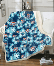 OKC Dark Turquoise Hibiscus Navy Background 3D Fleece Sherpa Blanket