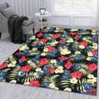 Kansas City Royals Red Hibiscus Yellow Porcelain Flower Black Background Printed Area Rug