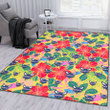 CHA Red Hibiscus Green Blue Leaf Yellow Background Printed Area Rug