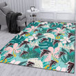 ATL Pastel Hibiscus Palm Leaf Tiny Dot Green Background Printed Area Rug