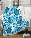 WSH White Blue Hibiscus Blue Background 3D Fleece Sherpa Blanket