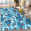 New Orlean Pelicans White Blue Hibiscus Blue Background Printed Area Rug