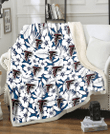 ATL White Hibiscus And Leaves Blue Background 3D Fleece Sherpa Blanket