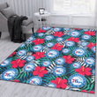 PHI 76ers Red Hibiscus Green Blue White Leaf Black Background Printed Area Rug