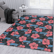 ORL Light Coral Hibiscus Gray Leaf Black Background Printed Area Rug