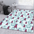 LAA Pale Turquoise Hibiscus Light Cyan Background Printed Area Rug