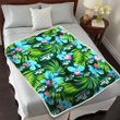NYJ Electro Color Hibiscus Black Background 3D Fleece Sherpa Blanket
