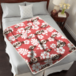 SF White Hibiscus Indian Red Background 3D Fleece Sherpa Blanket
