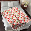 LAC Tiny Red Hibiscus Green Leaf White Cube Background 3D Fleece Sherpa Blanket