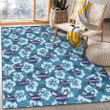 CHA Light Blue Hibiscus Blue Background Printed Area Rug