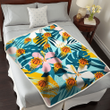 PHX Pastel Color Hibiscus Tropical Leaves Light Green Background 3D Fleece Sherpa Blanket