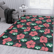 NYJ Light Coral Hibiscus Gray Leaf Black Background Printed Area Rug