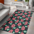 NYJ Light Coral Hibiscus Gray Leaf Black Background Printed Area Rug