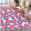 CHC Pink Blue Hibiscus White Background Printed Area Rug