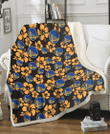 GSW Tiny Yellow Hibiscus Black Background 3D Fleece Sherpa Blanket