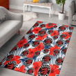 TOR White Tropical Leaf Red Hibiscus Navy Background Printed Area Rug