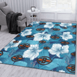 CLV White Hibiscus Turquoise Banana Leaf Navy Background Printed Area Rug