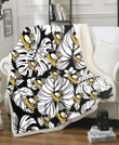 PIT White Hibiscus Porcelain Flower Palm Leaf Black 3D Fleece Sherpa Blanket
