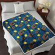 CLE Yellow Hibiscus Cadet Blue Leaf Navy Background 3D Fleece Sherpa Blanket