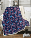 DET Thistle Sketch Hibiscus Dark Slate Blue Background 3D Fleece Sherpa Blanket