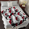 POR White Hibiscus Porcelain Flower Palm Leaf Black 3D Fleece Sherpa Blanket