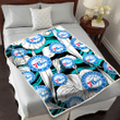 PHI 76ers White Hibiscus Turquoise Wave Black Background 3D Fleece Sherpa Blanket