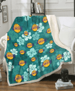 LAL Light Sea Green Hibiscus Green Background 3D Fleece Sherpa Blanket