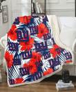 NYG White Tropical Leaf Red Hibiscus Navy Background 3D Fleece Sherpa Blanket