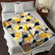 CAR Brown Yellow Hibiscus White Background 3D Fleece Sherpa Blanket