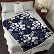 NO White Hibiscus Sketch Porcelain Flower Navy Background 3D Fleece Sherpa Blanket