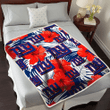 NYG White Tropical Leaf Red Hibiscus Navy Background 3D Fleece Sherpa Blanket