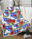 NYR Red Hibiscus Green Tropical Leaf Cream Background 3D Fleece Sherpa Blanket