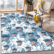 OKC White Hibiscus Orchid Light Blue Background Printed Area Rug