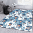 OKC White Hibiscus Orchid Light Blue Background Printed Area Rug