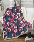 WSH Colorful Hibiscus Black Background 3D Fleece Sherpa Blanket