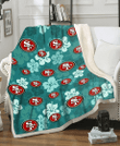 SF Light Sea Green Hibiscus Green Background 3D Fleece Sherpa Blanket