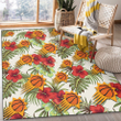 PHX Red Hibiscus Green Tropical Leaf Cream Background Printed Area Rug