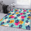 TOR Pink Yellow White Hibiscus Turquoise Background Printed Area Rug