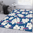 BUF White Big Hibiscus Blue Background Printed Area Rug
