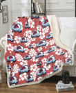 COL White Hibiscus Indian Red Background 3D Fleece Sherpa Blanket