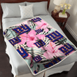 NYG Light Pink Hibiscus Pale Green Leaf Black Background 3D Fleece Sherpa Blanket