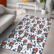 FLA White Hibiscus And Leaves Blue Background Printed Area Rug