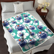 EDM Oilers White Hibiscus Turquoise Stripe Background 3D Fleece Sherpa Blanket