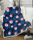 Texas Rangers Black Dark Blue Hibiscus Black Background 3D Fleece Sherpa Blanket