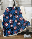 WSH Black Dark Blue Hibiscus Black Background 3D Fleece Sherpa Blanket