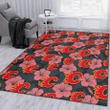 CGY Light Coral Hibiscus Gray Leaf Black Background Printed Area Rug