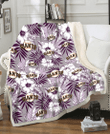 SF White Hibiscus Violet Leaves Light Grey Background 3D Fleece Sherpa Blanket