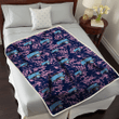 ORL Thistle Sketch Hibiscus Dark Slate Blue Background 3D Fleece Sherpa Blanket