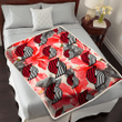POR Red Hibiscus Gray Leaf Beige Background 3D Fleece Sherpa Blanket