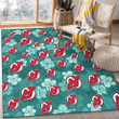 NJD Light Sea Green Hibiscus Green Background Printed Area Rug